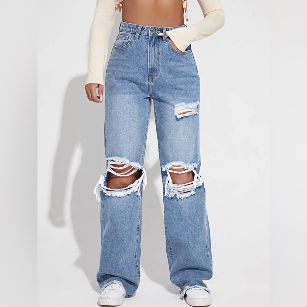 SHEIN distressed wide leg jeans